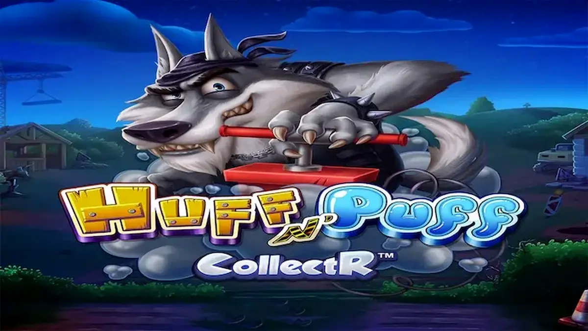 Tampilan visual slot Huff N' Puff CollectR dengan tema babi dan serigala